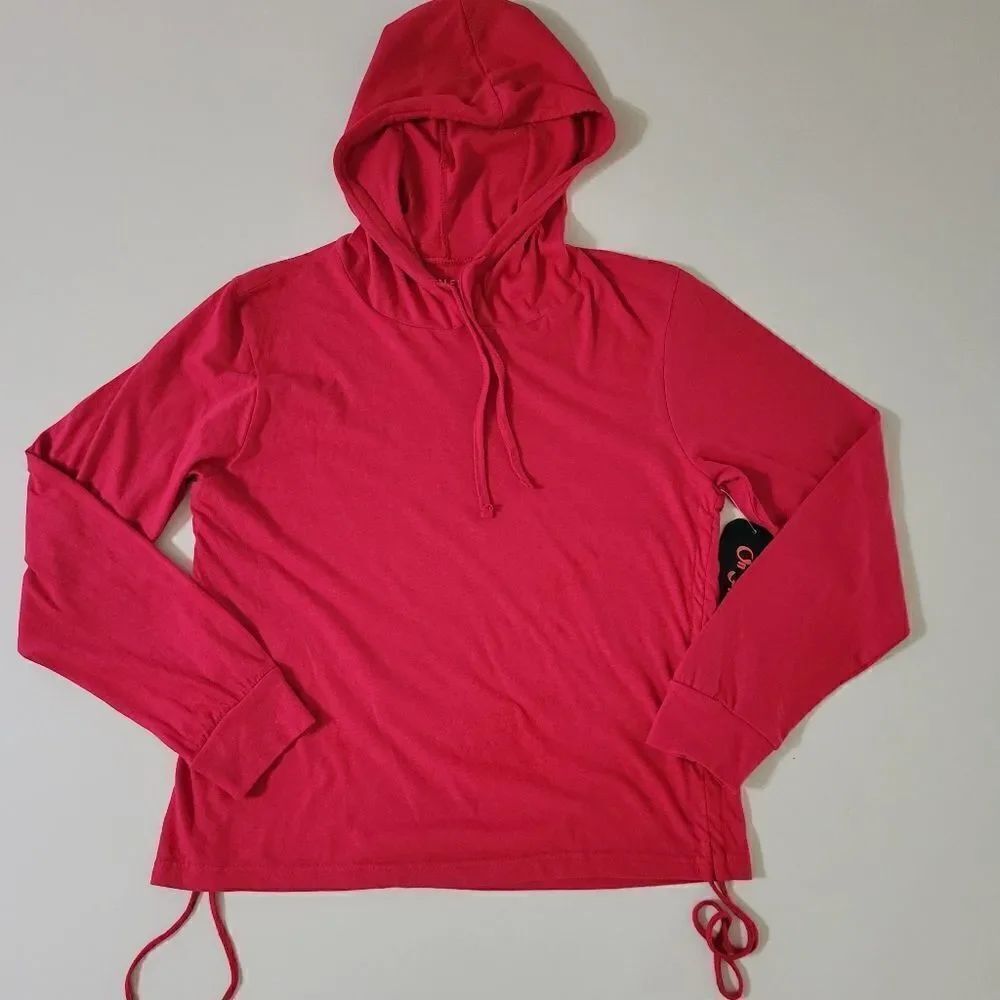 On Fire Women's Red Hooded Ruched Long Sleeve Top